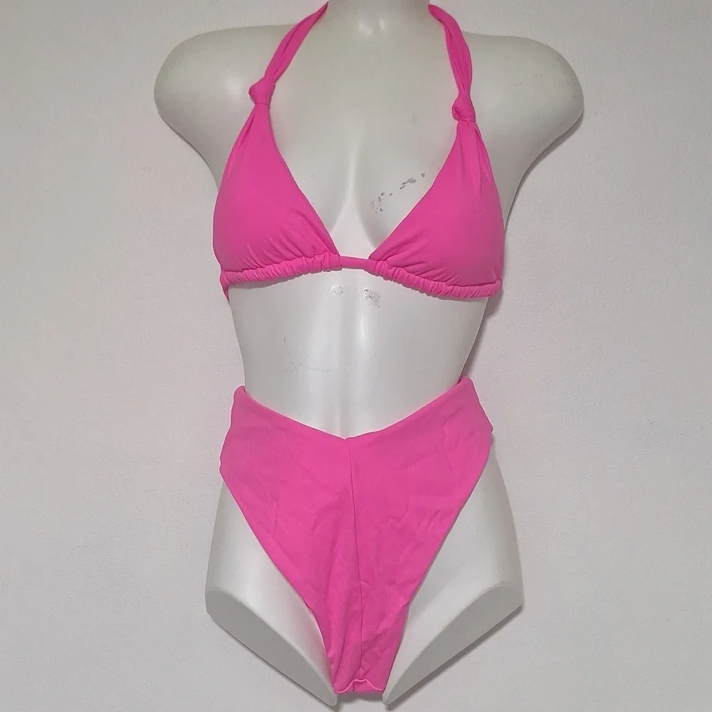 Vibrant Pink Bikini Swim Set High Waist Cheeky Bottoms